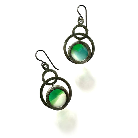 Emerald/Sea Blue/Ivory Eclipse Earrings