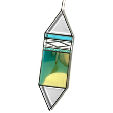 Load image into Gallery viewer, LARGE FRENCH VANILLA/TURQUOISE TRIGON SUNCATCHER
